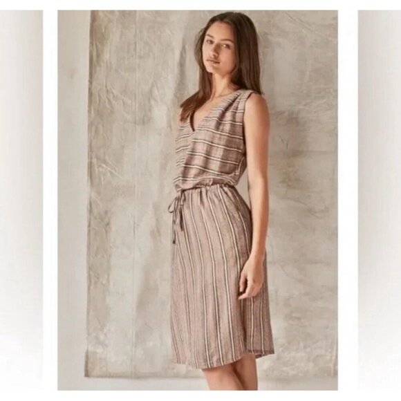 Prana Ecotropics Organic Cotton Copper Striped Dress Back Cut-Out Pockets Size M - Picture 9 of 12